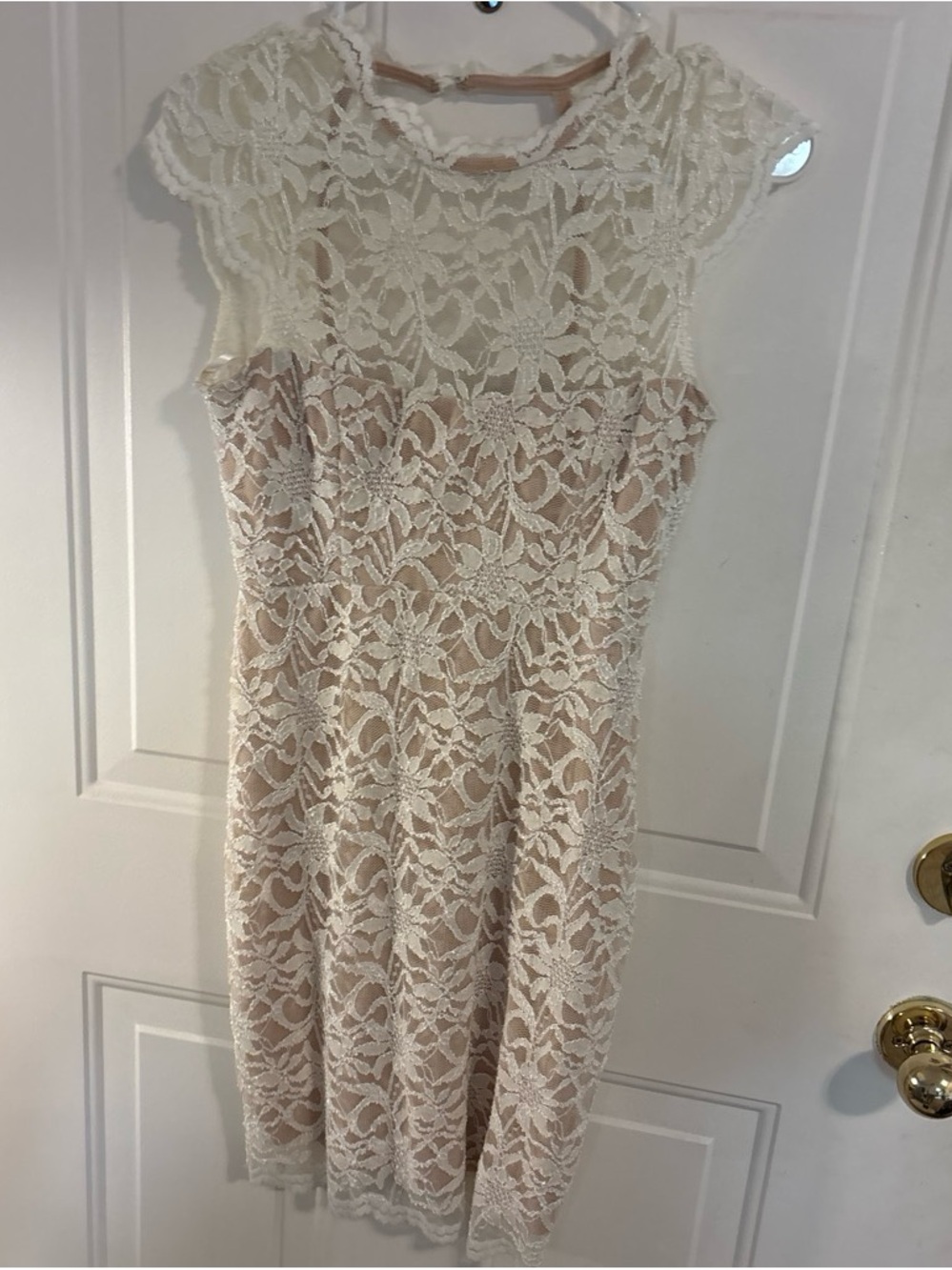 Jump Ivory Lace Cap-Sleeve Mini Dress with Nude Lining